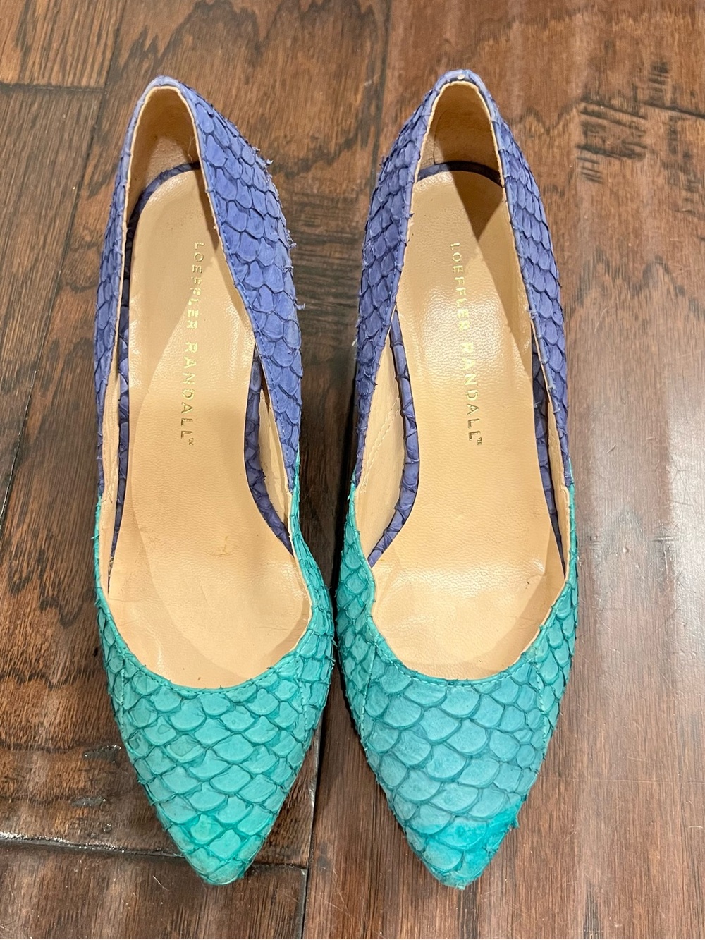 Loeffler Randall Two-Tone Pointed Pumps in Teal and Lavender